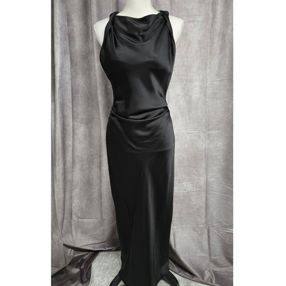 Zara Dresses & Skirts - Zara Satin High Neck Ruched Maxi Dress Sleeveless‎ Formal Evening Black Size S